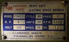 CUMMINS MACK HEAVY DUTY ELECTRIC BENCH GRINDER W/ STAND