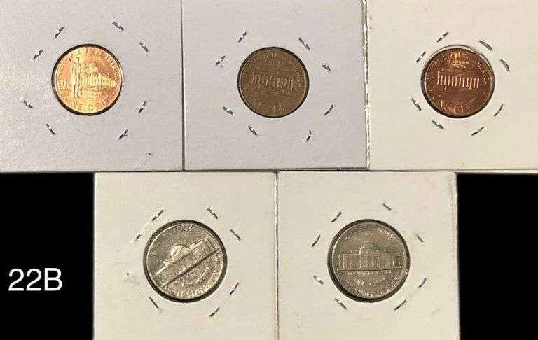 FIVE VINTAGE U.S. COINS - LINCOLN CENTS AND JEFFERSON NICKELS (1964-2009) - SEE DESCRIPTION