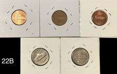 FIVE VINTAGE U.S. COINS - LINCOLN CENTS AND JEFFERSON NICKELS (1964-2009) - SEE DESCRIPTION