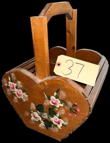 HAND-PAINTED WOODEN HEART BASKET image