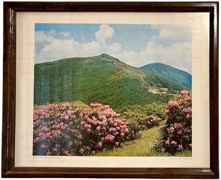 UNITED STATES SCENERY PHOTOGRAPHS: MABRY MILL BLUE RIDGE PARKWAY 1979, M. WOODBRIDGE WILLIAMS WITH WOODEN FRAME, CRAGGY GARDENS ON THE BLUE RIDGE PARKWAY 1979, EASTERN NATIONAL PARK AND MONUMENT ASSOCIATION WITH WOODEN FRAME, THREE SMOKY MOUNTAIN PRINTS, GRAND CANYON NATIONAL PARK PRINT