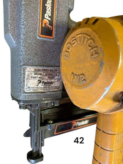 PASLODE 16 GAUGE PNEUMATIC FINISH NAILER - MODEL 3250/65 F16, PART NUMBER 403700; BOSTITCH N12 PNEUMATIC NARROW CROWN STAPLER