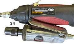CENTRAL PNEUMATIC 3" COMPOSITE AIR CUT-OFF TOOL, CAMPBELL HAUSFELD PROFESSIONAL PNEUMATIC TOOL, AND INGERSOLL RAND PNEUMATIC TOOL WITH SMALL ASSORTMENT OF ACCESSORIES AND ATTACHMENTS