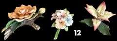 2 CAPODIMONTE FLORAL PIECES (ONE CHIPPED), 1 VICTORIAN ROSE 8671 ANDREA BY SADEK 1990