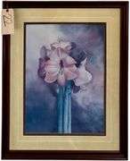 FRAMED AND MATTED FLORAL PRINT BY STEPHANIE BRISCHETTO '92 #55/500 - APPROX. 21" X 15" VIEWING AREA