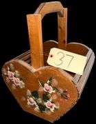 HAND-PAINTED WOODEN HEART BASKET