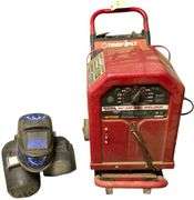 LINCOLN ELECTRIC AC-225 ARC WELDER WITH CART AND AUTO-DARKENING HELMET
