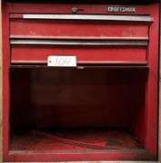 CRAFTSMAN RED METAL TOOL CHEST (NO KEY) W/ TOOLS TO INCLUDE GRINDING DISC AND OTHER HAND TOOLS/SUPPLIES