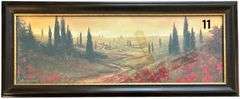 FRAMED TUSCAN LANDSCAPE PRINT - APPEARS TO BE SIGNED "FRONCKOWIAK" - APPROX. 11.75" X 35.25"