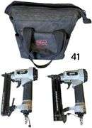 TWO DEVILBISS AIR POWER COMPANY MODEL ANK20 PNEUMATIC STAPLE GUNS (18 GAUGE, 3/8"-1" CAPACITY, 100 STAPLES) IN CARRYING BAG