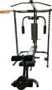 PARABODY BODYSMITH SQUAT RACK, HIGH AND LOW PULLEY CABLE, WEIGHT BENCH WITH LEG EXTENSION AND PREACHER CURL, ASSORTMENT OF WEIGHT PLATES W/ PLATE METAL STAND, BOLLINGER SOLAR MAT