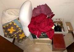CLOSET LOT TO INCLUDE USED CAROUSEL TRANSVUE 140 (IMAGES FROM WORLD'S FAIR, CANADA, WASHINGTON STATE, ETC.), PLASTIC DRAWER, FILM STORAGE CONTAINERS, WHITE LINEN GLOVES, EXTENSION CORDS, SHEETS, COMFORTER, ETC.