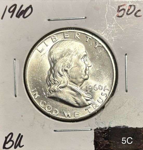 1960 BRILLIANT UNCIRCULATED BENJAMIN FRANKLIN HALF DOLLAR (90% SILVER) image