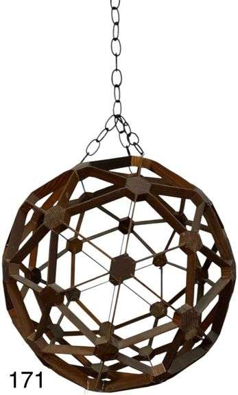 STAINED WOOD GEODESIC SPHERE AMERICAN ART SCULPTURE