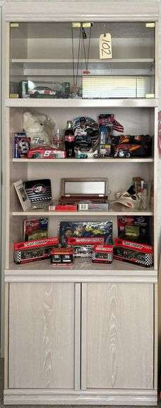 ENTERTAINMENT CABINET W/ 2 GLASS DOORS ON TOP, 4 SHELVES, AND 2 DOORS ON BOTTOM - MATCHES LOTS # 52 & 53 - CONTENTS NOT INCLUDED image