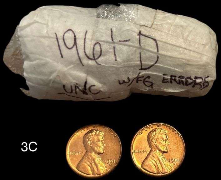 ROLL OF 1961-D UNCIRCULATED LINCOLN CENTS W/ FG & DDO ERRORS image