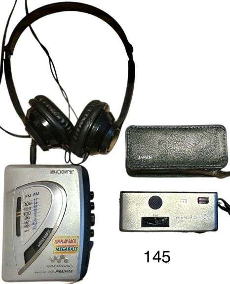 VINTAGE SONY WALKMAN MEGA BASS, VINTAGE MINOLTA-16 CAMERA
