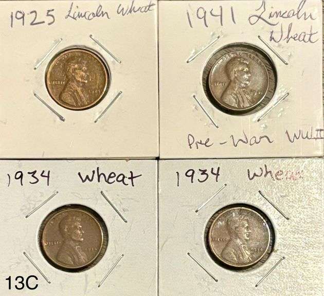 4 PRE-WARTIME (WWII) LINCOLN WHEAT PENNIES: 1925, 2 1934, 1941 image