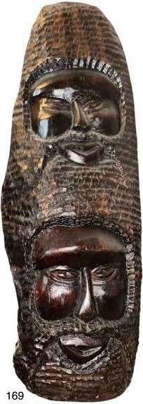 HAND-CARVED WOODEN AFRICAN STYLE DOUBLE-HEAD WALL DECOR