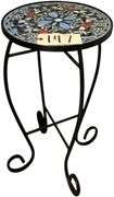 METAL FOUR-LEG MOSAIC TABLE W/ TWO WROUGHT IRON WALL SCONCE CANDLE HOLDERS WITH MOSAIC GLASS VOTIVE HOLDERS