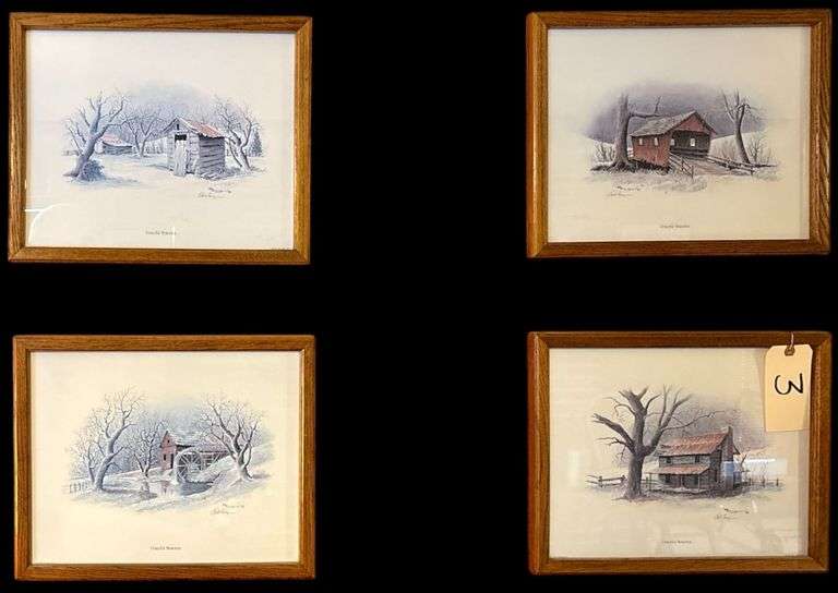 FOUR FRAMED E HOWARD BURGER ARTIST SIGNED PEACEFUL MEMORIES PRINTS image