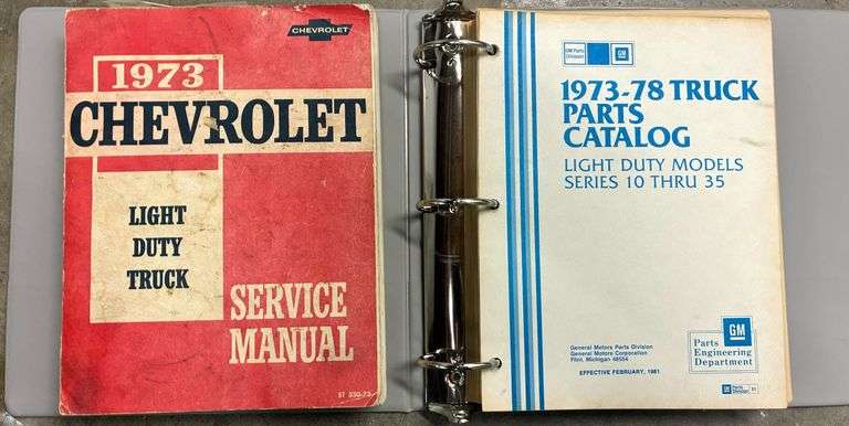 3 VINTAGE TRUCK PARTS CATALOGS - CHEVROLET 1973 SERIES 10/20/30, 2 GM 1973-1978 SERIES 10 THRU 35; 1973 CHEVROLET LIGHT DUTY TRUCK SERVICE MANUAL