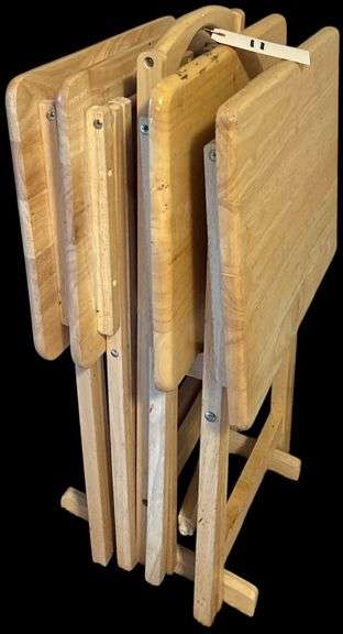 6 WOODEN FOLDING TV TRAYS WITH COMPACT STORAGE RACK image