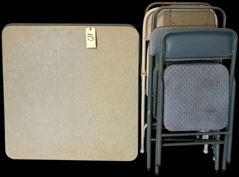 2 CARD TABLES W/ 4 FOLDING CHAIRS (MISMATCHED)