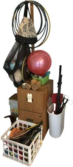 2-DRAWER FILE CABINET W/ SMALL ASSORTMENT OF TOYS AND GAMES AS-PICTURED