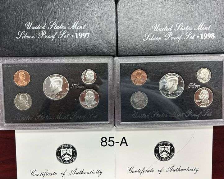 UNITED STATES MINT SILVER PROOF SETS, 1997 & 1998, W/ COA’S IN ORIGINAL CONTAINERS AND BOXES image