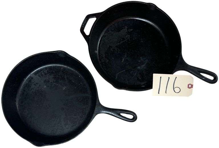 2 CAST IRON SKILLETS: 1 LODGE USA 3 8SK, 1 UNMARKED image