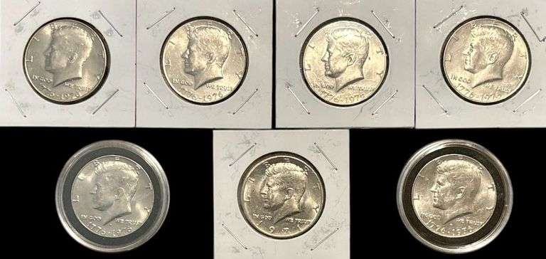 6 U.S. BICENTENNIAL (1776-1976) KENNEDY HALF DOLLARS; 1971 KENNEDY HALF DOLLAR image