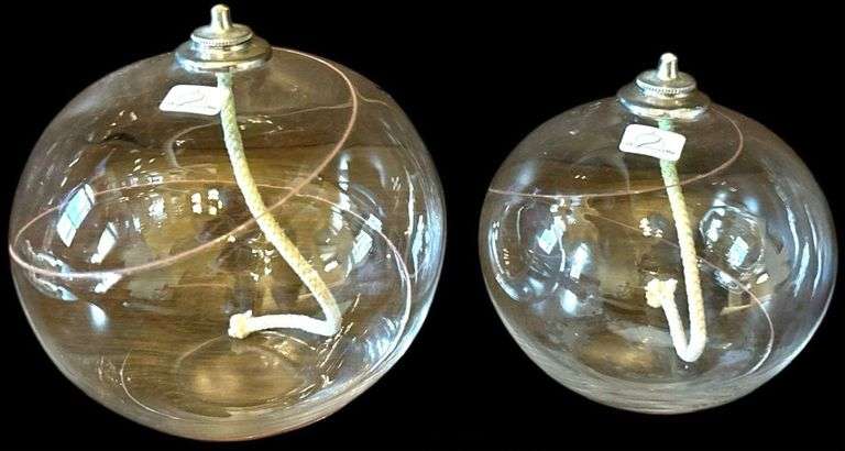 2 SWEDISH CRYSTAL OIL LAMPS