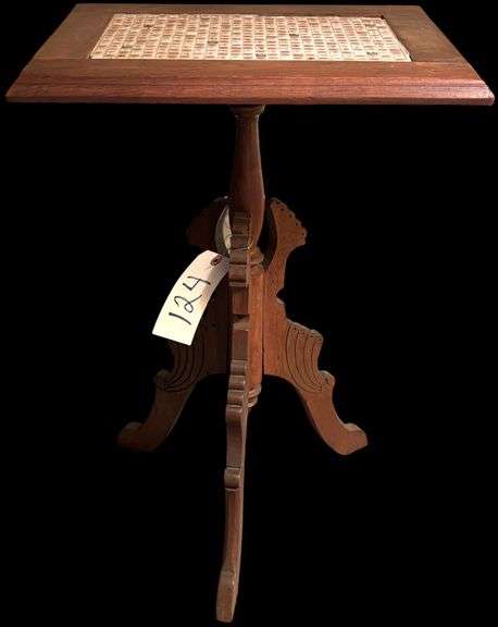 ANTIQUE VICTORIAN 3-LEGGED LAMP TABLE W/ APPLIED TILE INSERT (AS-FOUND) image