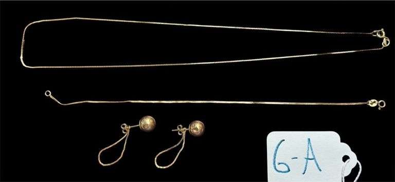 14K SMALL NECKLACE, SMALL BRACELET, PAIR BALL EARRINGS - 2.32 GRAMS TOTAL image