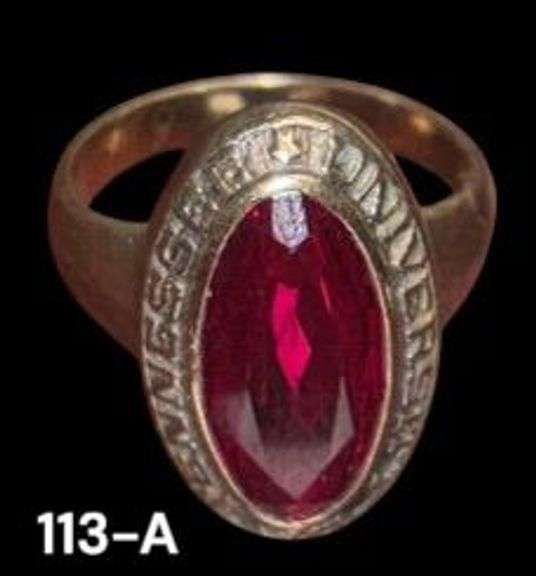 10K GOLD UNIVERSITY OF TENNESSEE CLASS RING, BEAUTIFUL RUBY RED STONE, UNMARKED, TESTED BY REPUTABLE JEWELER AS 10K, 7.83 GRAMS TOTAL WEIGHT image