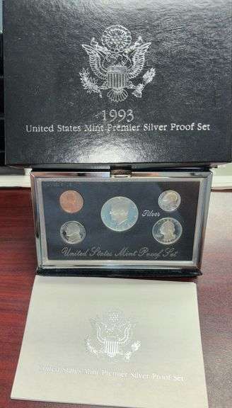 1993 UNITED STATES MINT PREMIER SILVER PROOF SET IN ORIGINAL CASE AND BOX W/ COA image