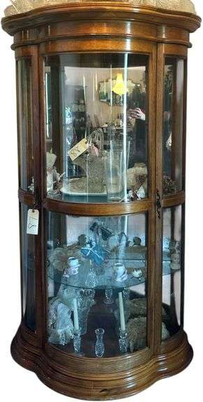 WOODEN 2-DOOR CURVED FRONT DISPLAY CABINET W/ GLASS SHELVES image