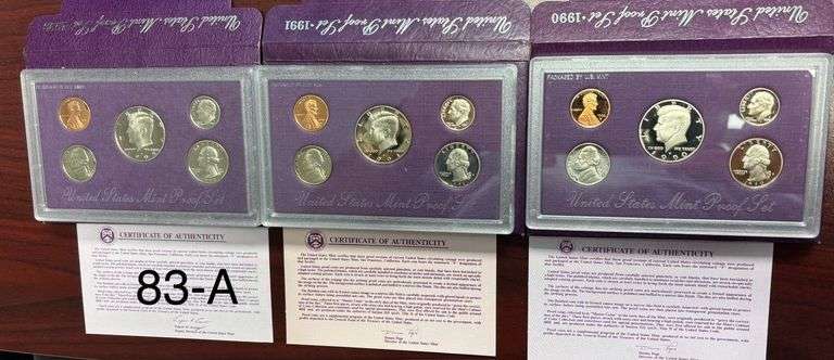 UNITED STATES MINT PROOF SETS - 1990, 1991, 1992 IN ORIGINAL CONTAINERS, BOXES, AND COA’S image
