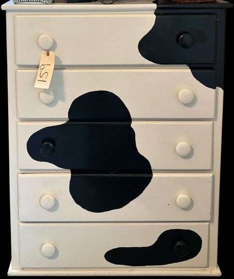 COW PRINT PAINTED 5-DRAWER WOODEN CHEST - CONTENTS NOT INCLUDED image