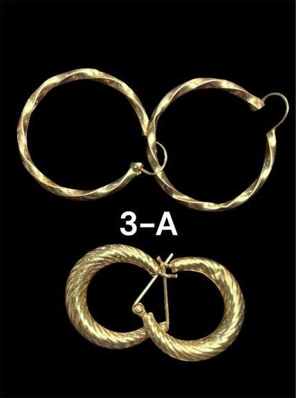 2 PAIRS OF 14K GOLD HOOP TYPE EARRINGS - 2.33 GRAMS TOTAL image