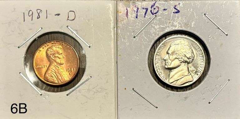 1976-S JEFFERSON NICKEL, 1981-D LINCOLN PENNY - BOTH HAVE NICE LUSTER image