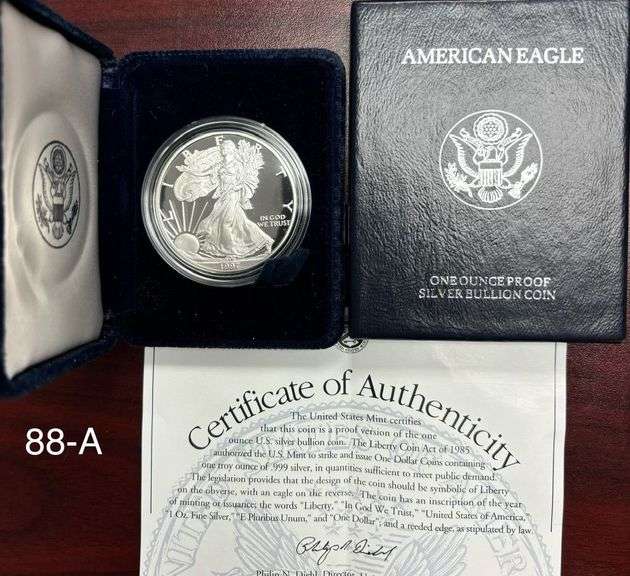 1 TROY OZ FINE SILVER COIN PROOF, U.S. MINT, AMERICAN EAGLE IN VELVETY CONTAINER AND BOX, WITH COA image