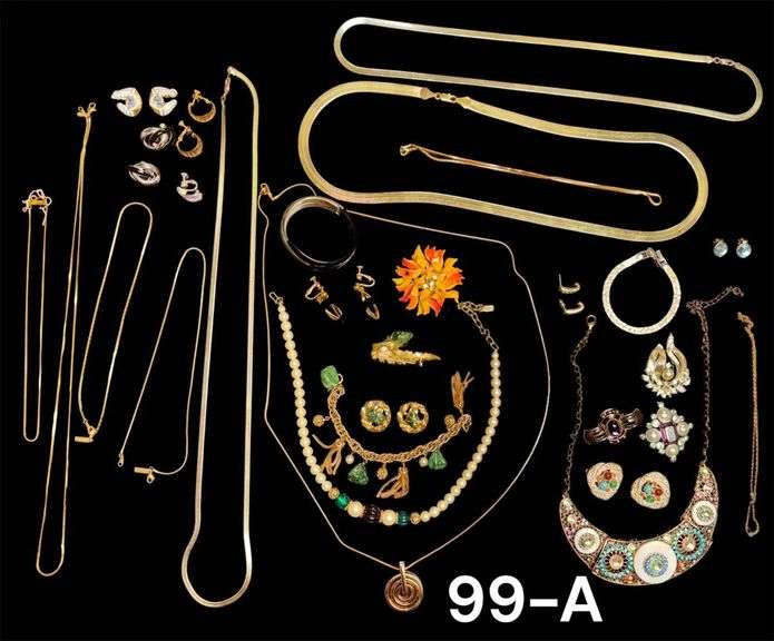 LOT OF FASHION JEWELRY INCLUDING NAPIER NECKLACES, CORO BROOCH, JADE STONES, 1 PAIR SWAROVSKI EARRINGS, OTHERS image