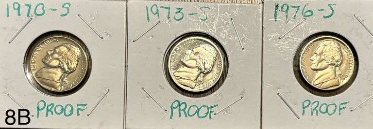 3 PROOF NICKELS: 1970-S, 1973-S, 1976-S image