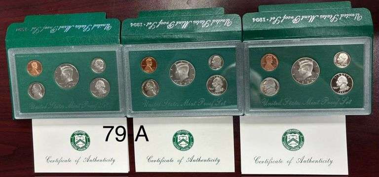3 SETS OF UNITED STATES MINT PROOF SETS: ALL 1994 WITH COA’S image