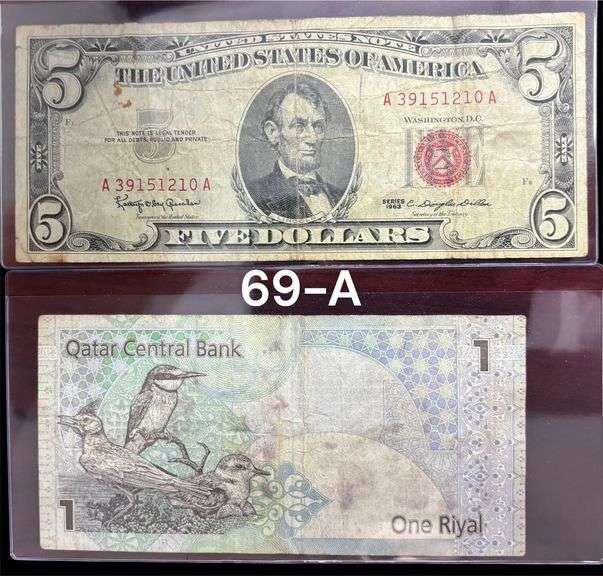 RED SEAL $5 DOLLAR BILL, 1963 QATAR CENTRAL BANK NOTE image
