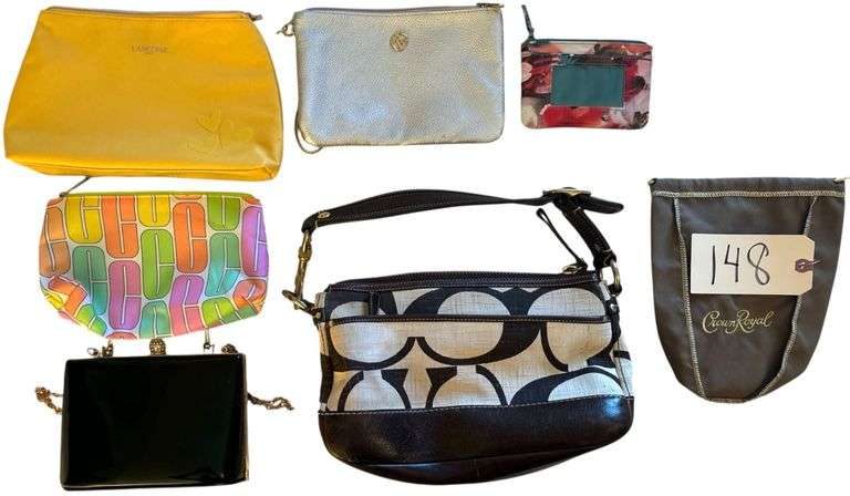 COACH PURSE (USED CONDITION), LANCÔME HANDBAG, OTHER ASSORTED HANDBAGS, WALLET, CROWN ROYAL BAG image
