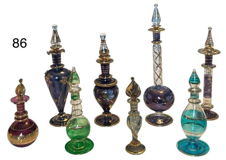 8 ART GLASS/EGYPTIAN STYLE HAND DECORATED PERFUME BOTTLES image