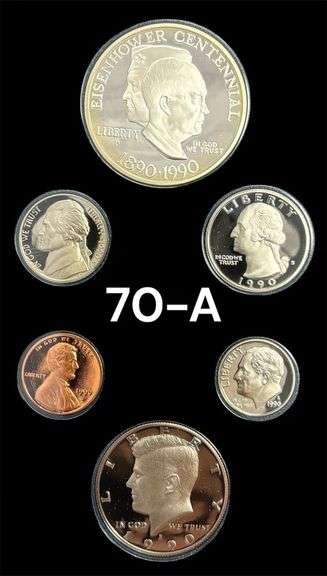 1990 UNITED STATES MINT EISENHOWER CENTENNIAL COIN PRESTIGE SET. THE DOLLAR IS 90% SILVER. image